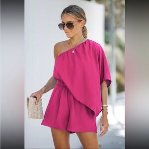 Cupshe pink one shoulder romper